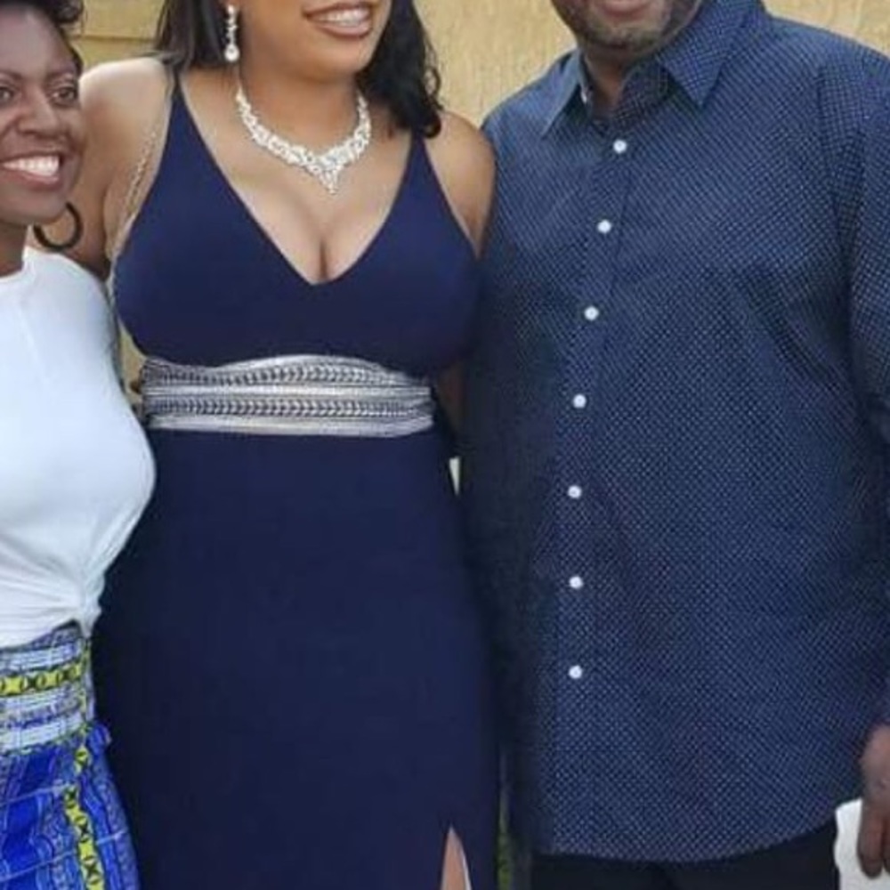 midnight blue and sequence band prom dress!